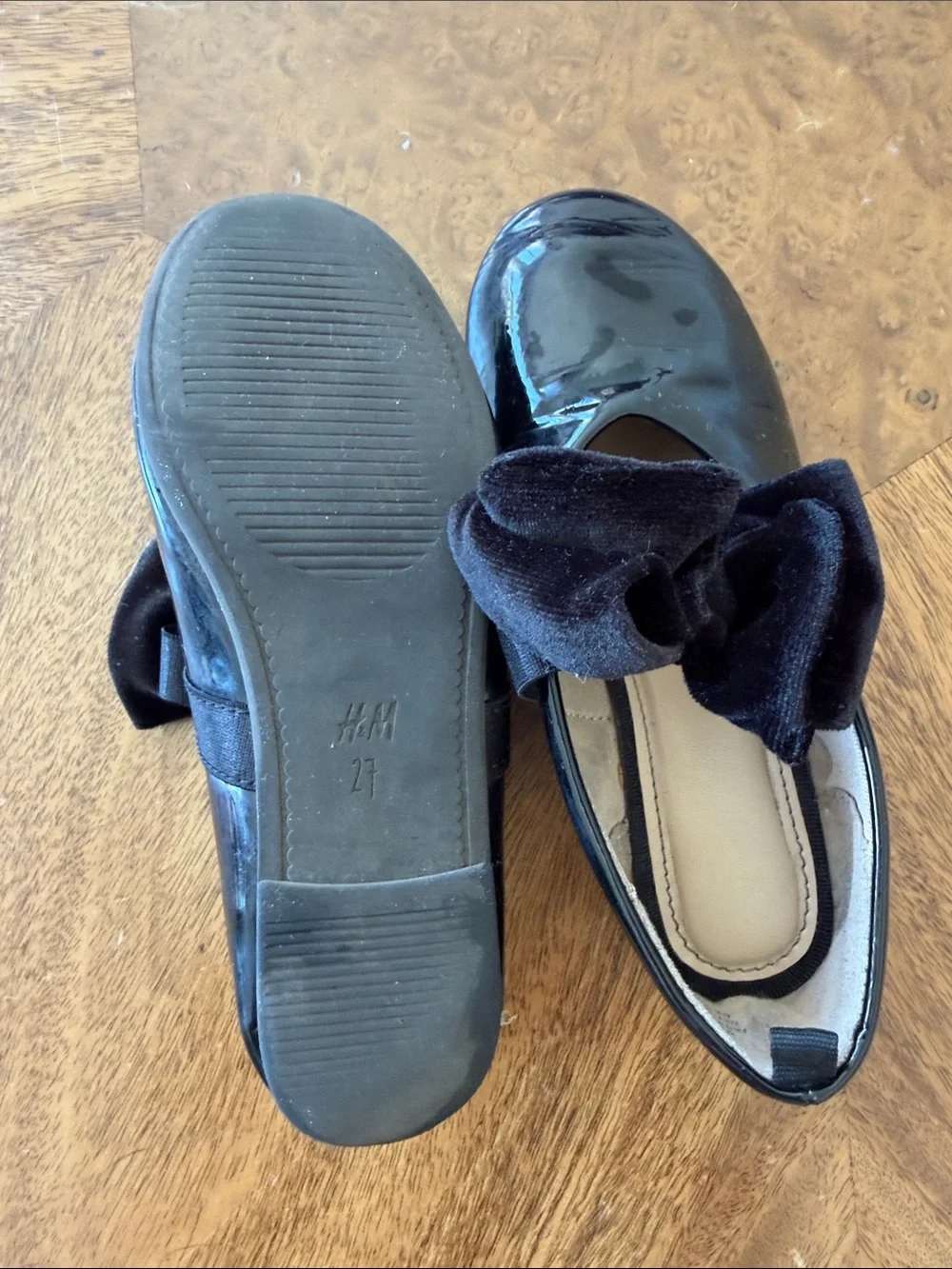 H&M size 27 Patent Black Velvet Bow Flats